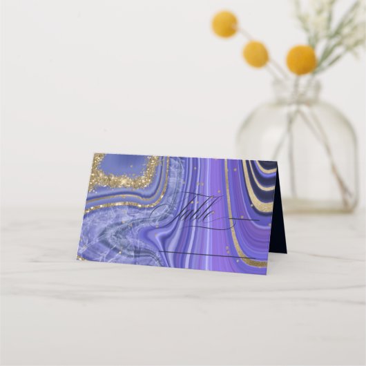 Abstrakt Agate Wedding Table Midnight ID827 Platzkarte (Vorderseite)
