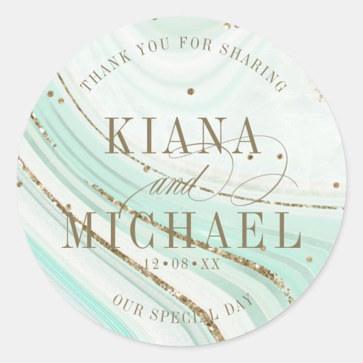 Abstrakt Agate Wedding V1 Mint ID827 Runder Aufkleber (Vorderseite)