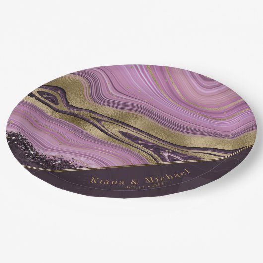 Abstrakt Agate Wedding V2 Mauve ID827 Pappteller (Schrägansicht)
