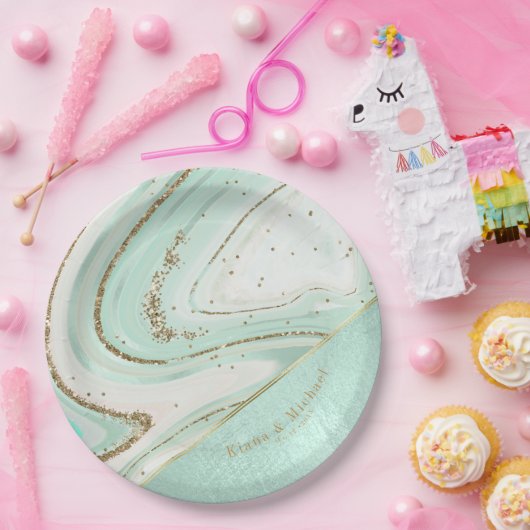 Abstrakt Agate Wedding V2 Mint ID827 Pappteller (Party)