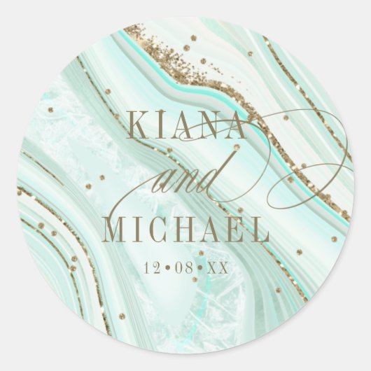 Abstrakt Agate Wedding V2 Mint ID827 Runder Aufkleber (Vorderseite)