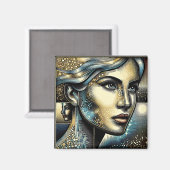 Abstrakt Ai Art | Frauengesicht Magnet (Vorderseite/Rückseite)