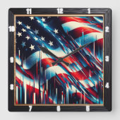 Abstrakt American Flag Patriotic Quadratische Wanduhr (Vorderseite)