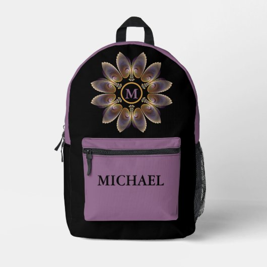 Abstrakt Angel Wings Mandala Fraktal Monogram Bedruckter Rucksack (Vorderseite)