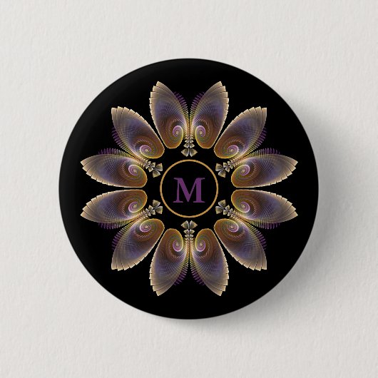 Abstrakt Angel Wings Mandala Fraktal Monogram Button (Vorderseite)