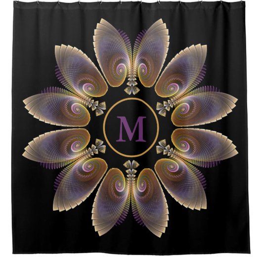 Abstrakt Angel Wings Mandala Fraktal Monogram Duschvorhang (Vorderseite)