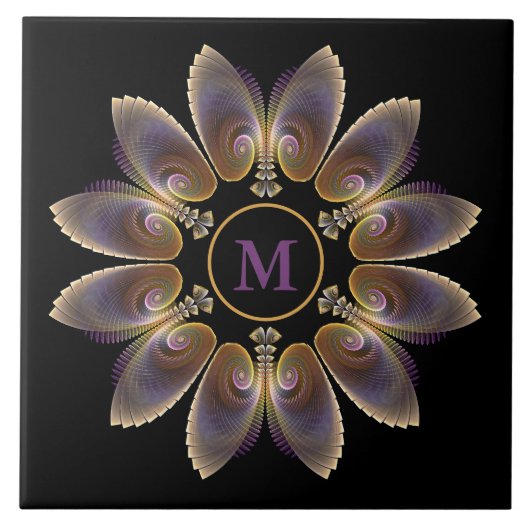 Abstrakt Angel Wings Mandala Fraktal Monogram Fliese (Vorderseite)