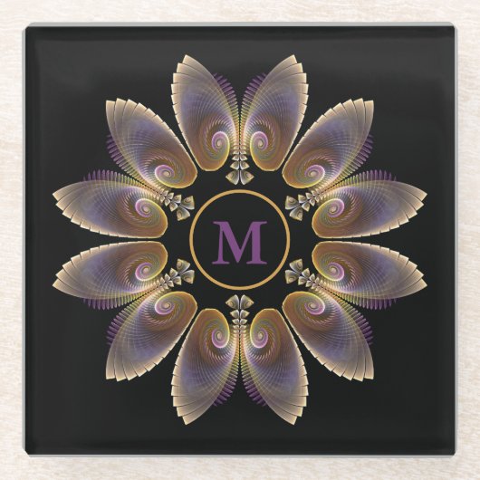 Abstrakt Angel Wings Mandala Fraktal Monogram Glasuntersetzer (Vorderseite)