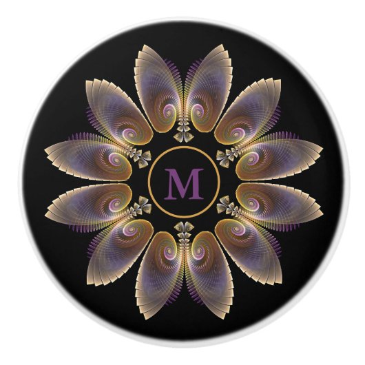 Abstrakt Angel Wings Mandala Fraktal Monogram Keramikknauf (Vorderseite)