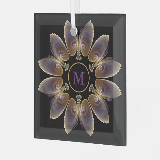 Abstrakt Angel Wings Mandala Fraktal Monogram Ornament Aus Glas (Vorderseite links)