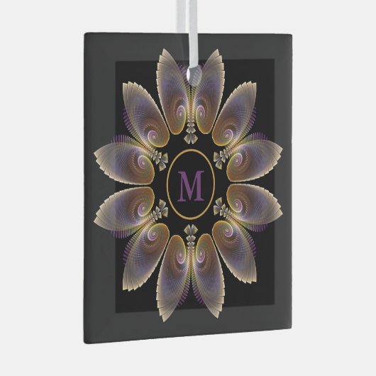 Abstrakt Angel Wings Mandala Fraktal Monogram Ornament Aus Glas (Vorderseite Rechts)