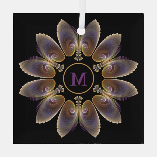 Abstrakt Angel Wings Mandala Fraktal Monogram Ornament Aus Glas (Rückseite)