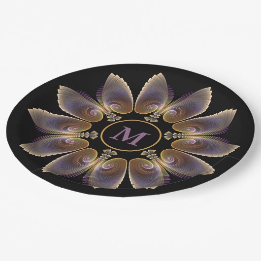 Abstrakt Angel Wings Mandala Fraktal Monogram Pappteller (Schrägansicht)