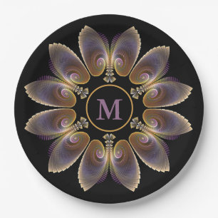 Abstrakt Angel Wings Mandala Fraktal Monogram Pappteller