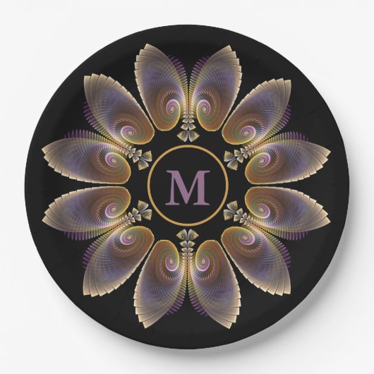 Abstrakt Angel Wings Mandala Fraktal Monogram Pappteller (Vorderseite)
