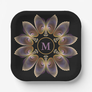 Abstrakt Angel Wings Mandala Fraktal Monogram Pappteller