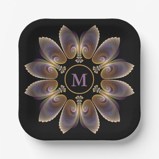 Abstrakt Angel Wings Mandala Fraktal Monogram Pappteller (Vorderseite)