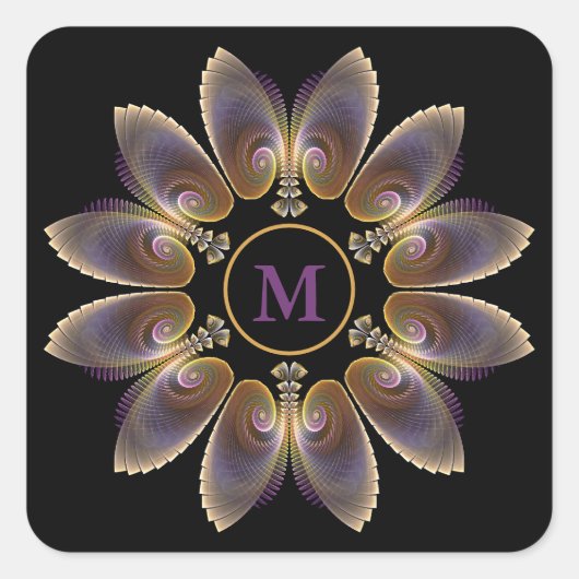 Abstrakt Angel Wings Mandala Fraktal Monogram Quadratischer Aufkleber (Vorderseite)