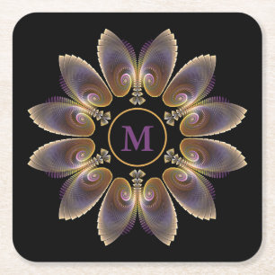 Abstrakt Angel Wings Mandala Fraktal Monogram Rechteckiger Pappuntersetzer