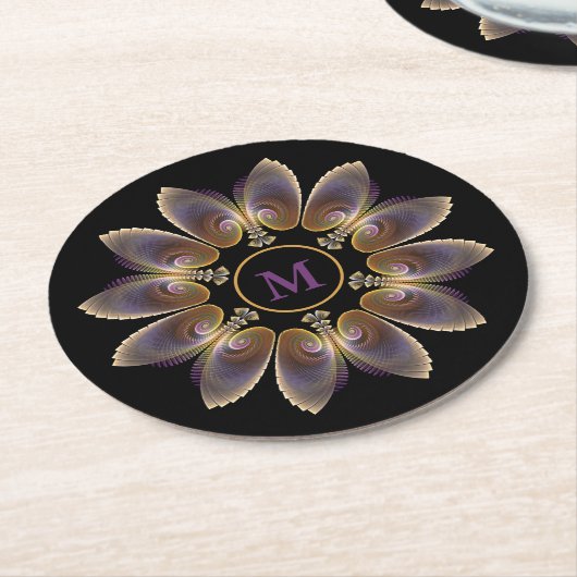 Abstrakt Angel Wings Mandala Fraktal Monogram Runder Pappuntersetzer (Angewinkelt)