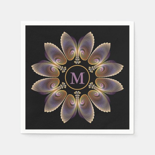 Abstrakt Angel Wings Mandala Fraktal Monogram Serviette (Vorderseite)
