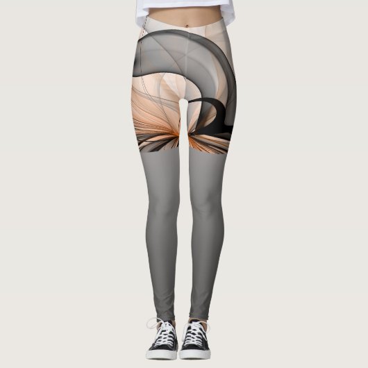 Abstrakt Anthracite Grau Siena Modernes Fraktal Ku Leggings (Vorderseite)