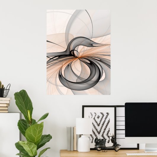 Abstrakt Anthracite Grau Siena Modernes Fraktal Ku Poster (Heimbüro)