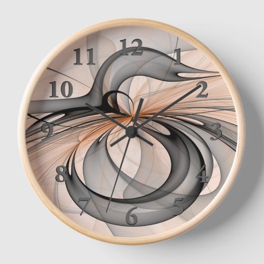 Abstrakt Anthracite Grau Siena Modernes Fraktal Ku Uhr (Vorderseite)