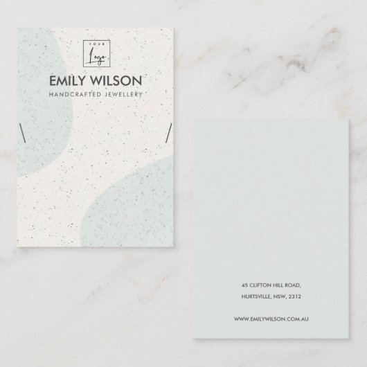 ABSTRAKT AQUA BLUE KERAMIK NECKLACE DISPLAO-LOGO VISITENKARTE (Vorne/Hinten)