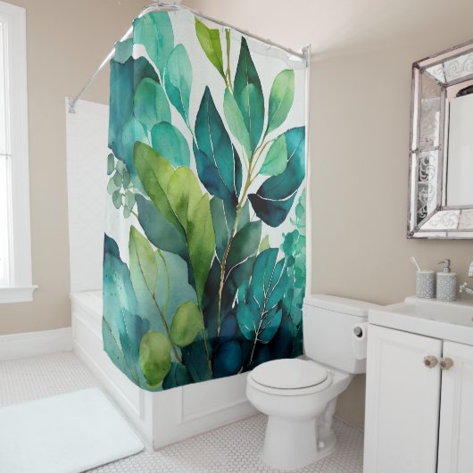 Abstrakt Aquamarin, grün, Smaragd, botanisch Duschvorhang (Beispiel)