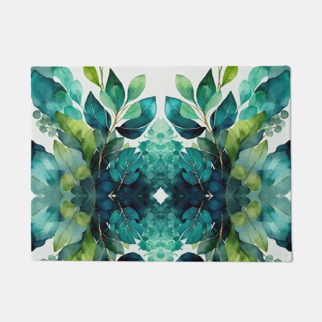 Abstrakt Aquamarin, grün, Smaragd, botanisch Fußmatte (Vorderseite)