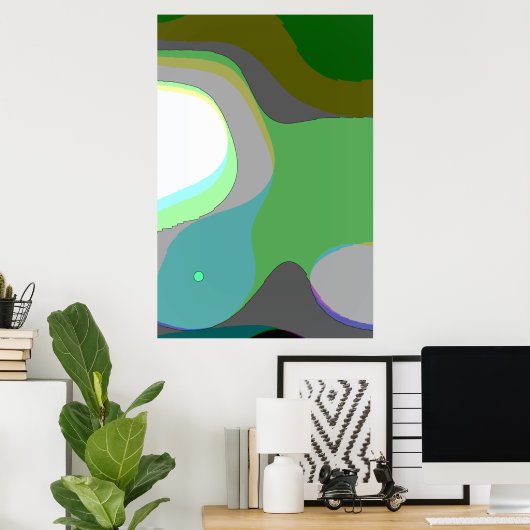 Abstrakt Art. 303 - Grüner, gelber Groovy Retro Poster (Heimbüro)