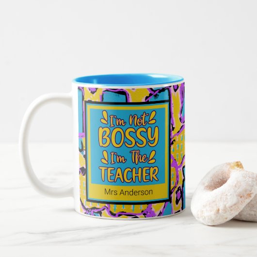 Abstrakt Art Acrylic Oil Funny Teacher Quote Coff Zweifarbige Tasse (Mit Donut)