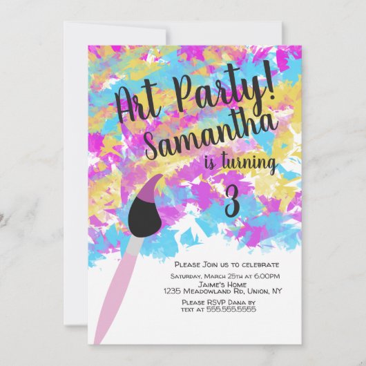 Abstrakt Art Birthday Party Splash Einladung (Vorderseite)