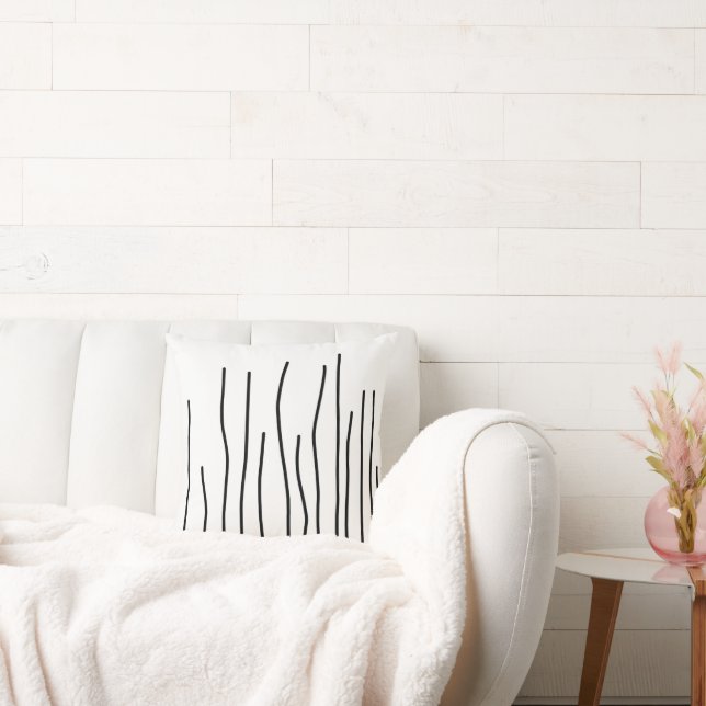 Abstrakt Art Black on White Lines Minimalismus Kissen (Liege)