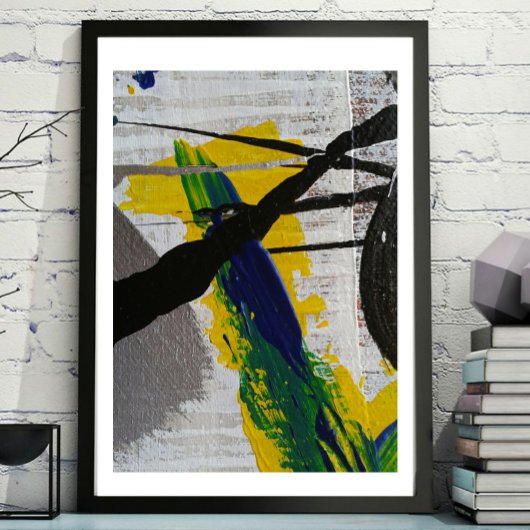 Abstrakt Art Black Yellow Blue Gray Malerei Poster