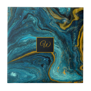 Abstrakt Art Blue Green Gold Dust Monogramm Marmor Fliese