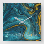 Abstrakt Art Blue Green Gold Marmor Quadratische Wanduhr (Vorderseite)