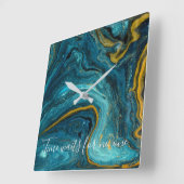 Abstrakt Art Blue Green Gold Marmor Quadratische Wanduhr (Winkel)