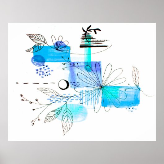 Abstrakt Art Blue und Grau Green Poster (Vorne)
