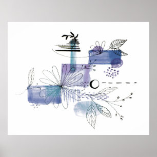 Abstrakt Art Blue und Gray Fog Poster