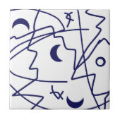 Abstrakt Art Blue White Line Circles Minimalismus Fliese (Vorderseite)