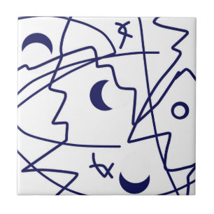 Abstrakt Art Blue White Line Circles Minimalismus Fliese