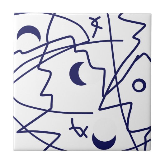 Abstrakt Art Blue White Line Circles Minimalismus Fliese (Vorderseite)