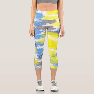 Abstrakt Art Blue White Yellow Grey Minimalismus Capri Leggings