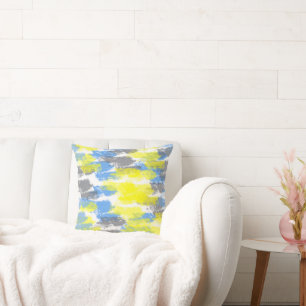 Abstrakt Art Blue White Yellow Grey Minimalismus Kissen
