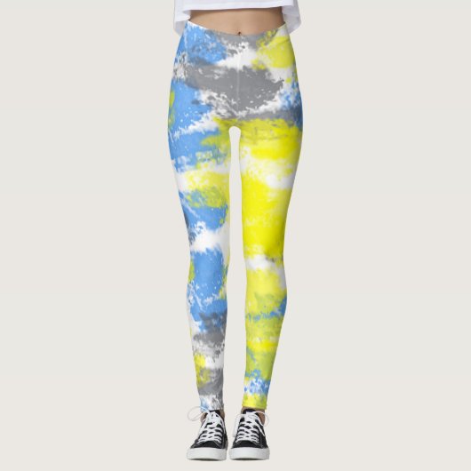 Abstrakt Art Blue White Yellow Grey Minimalismus Leggings (Vorderseite)