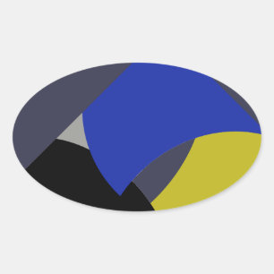 Abstrakt Art Blue Yellow Ovaler Aufkleber