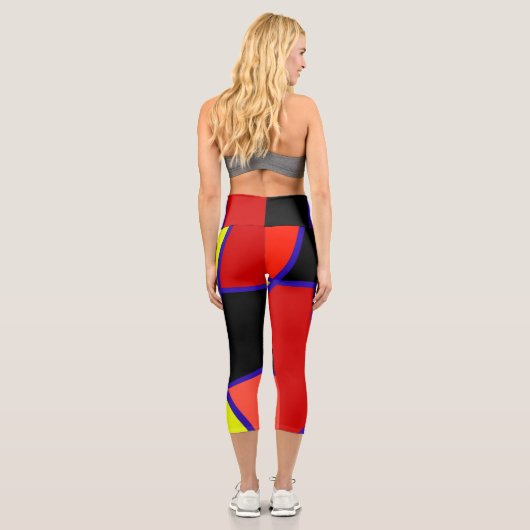 Abstrakt Art Blue Yellow Red Minimal Capri Leggings (Rückseite)