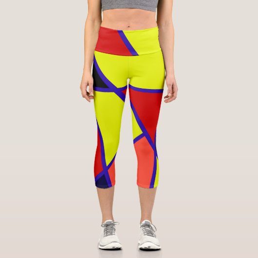 Abstrakt Art Blue Yellow Red Minimal Capri Leggings (Vorderseite)